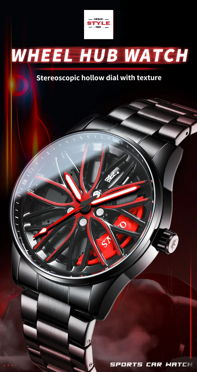 Men's Rotary Rim-Inspired Quartz Watch with Stainless Steel Band