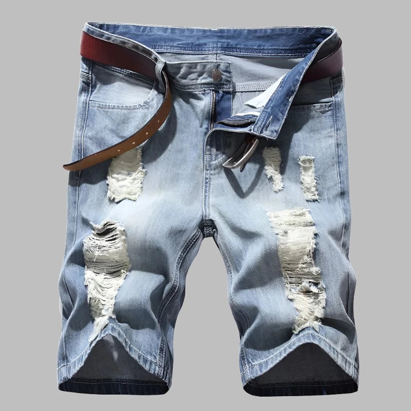 Men Ripped Short Jeans Summer Fashion Holes Denim Shorts Good Quality Male Straight Loose Jean Shorts Knee Length Pants