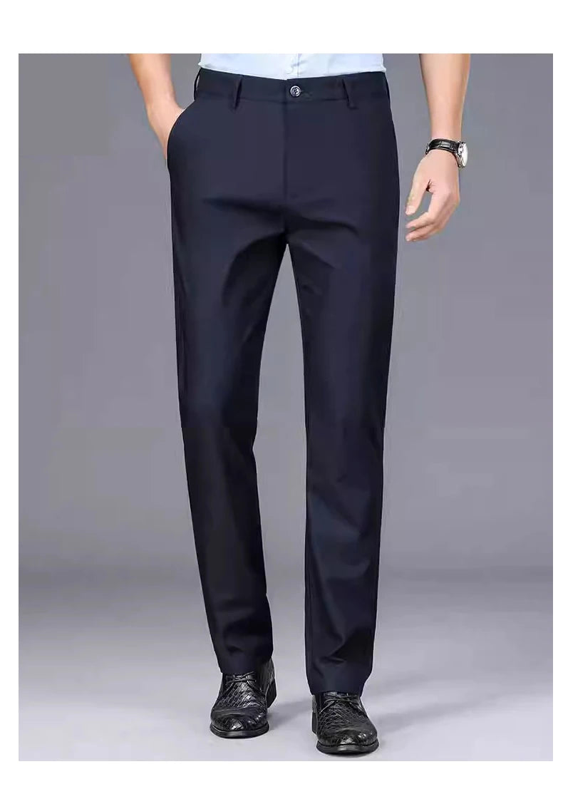 Men's Stretch Smart Casual Trousers - Solid Quick-Dry Suit Pants