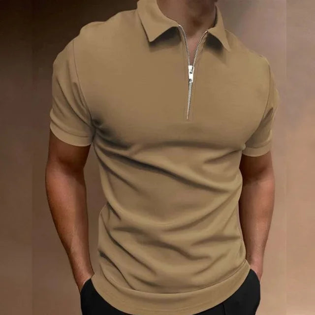 Men's Zip-Front Casual Polo - Anti-Wrinkle