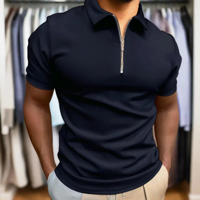 Men's Zip-Front Casual Polo - Anti-Wrinkle