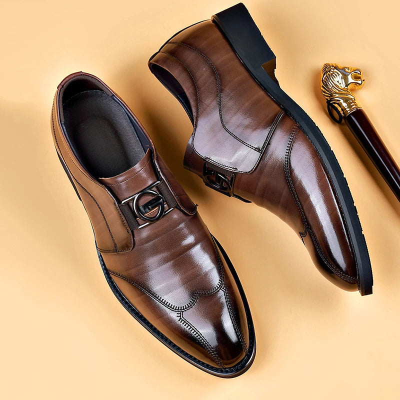 Men's Polished Leather Monk Strap Shoes - Sophisticated Business Footwear
